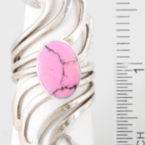 Silver - Tone Pink Glass Bypass Ring - Picture 3 of 5